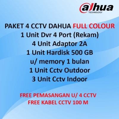 Paket 4 Cctv Merk Dahua Full Colour Free Pemasangan
